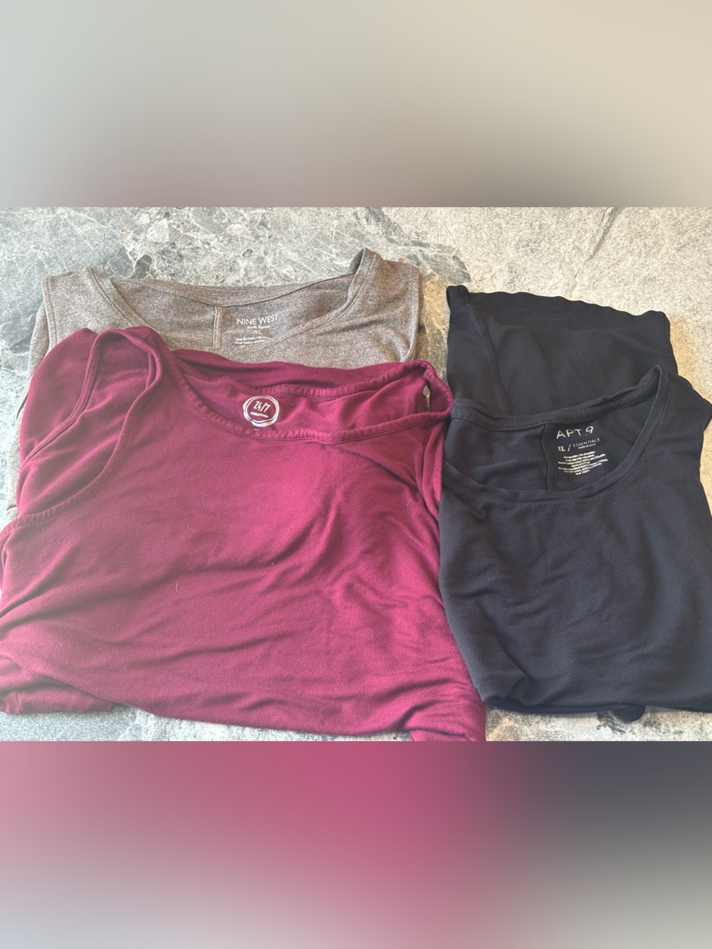 3 women’s xl layering tanks-brown maroon and black loose fit